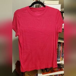 Bright Pink Slim Fit Ribbed T-Shirt